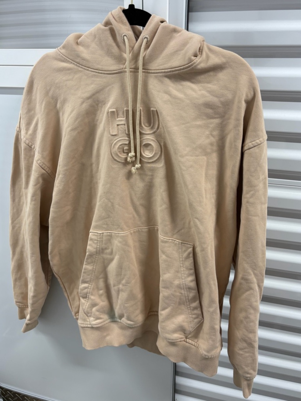Hugo Boss Beige Embossed Logo Pullover Hoodie